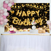 Aperturee - Golden Ribbons Gift Pink Balloons Birthday Backdrop